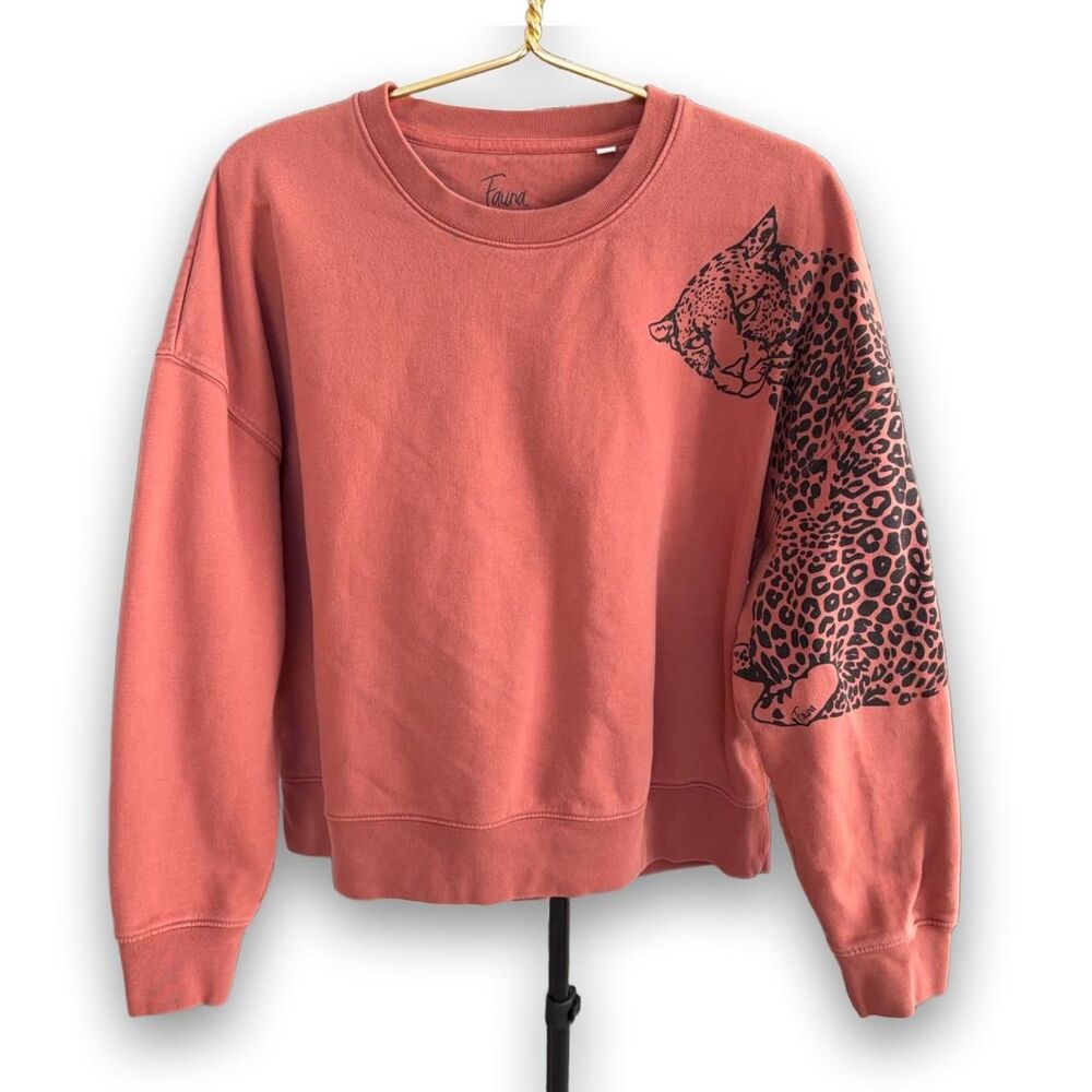 Fauna Ireland Organic Cotton Terracotta Leopard Sleeve Sweatshirt  size XL